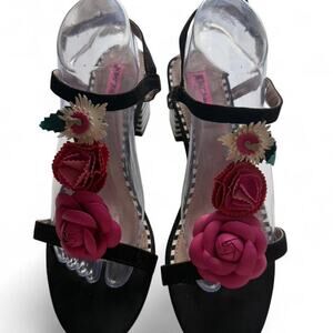 Betsey Johnson Floral Heels Sz 9.5 Bridgerton Cottagecore Statement Sandals
